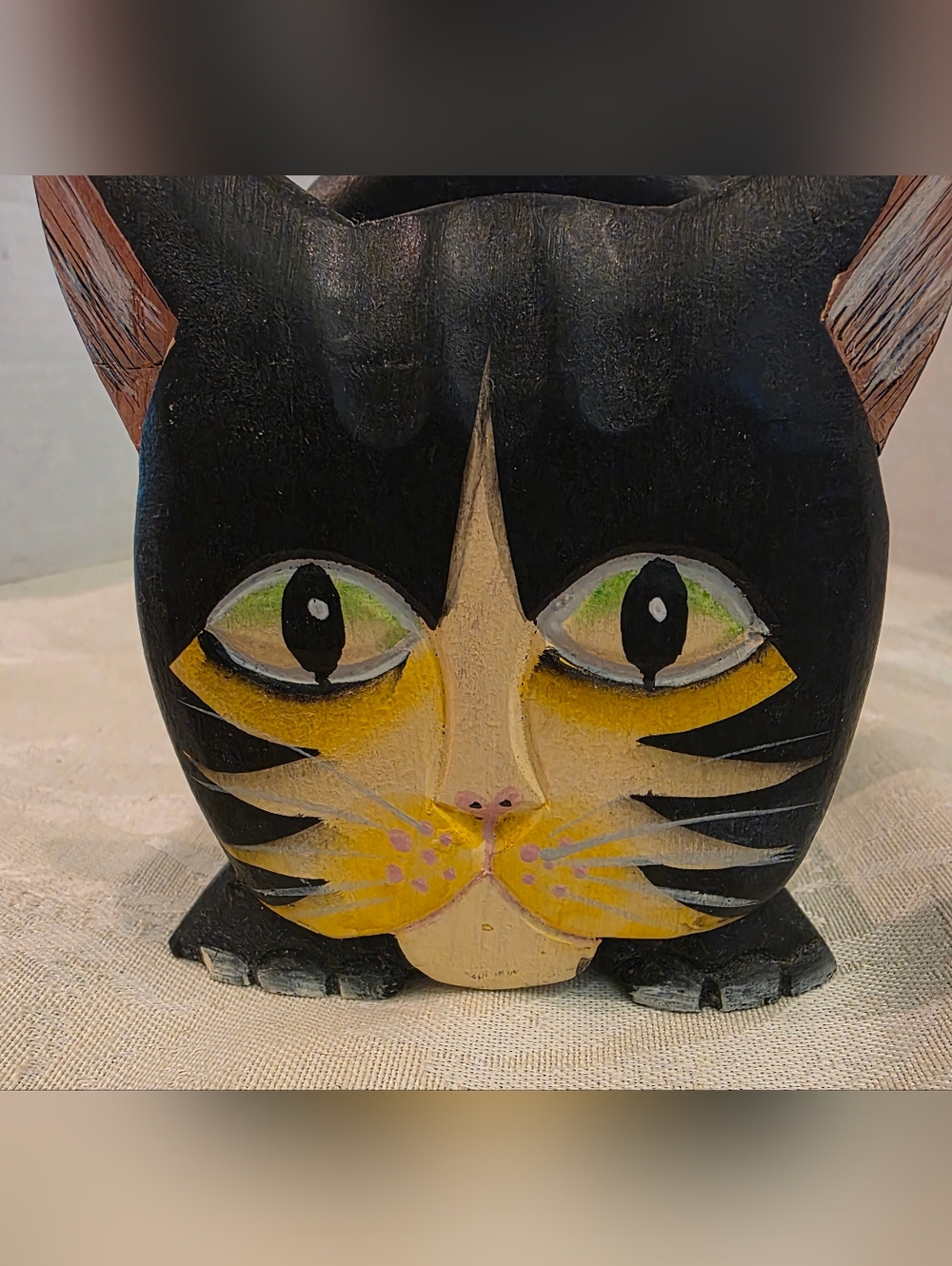 Folk Style " Tiger Lily" Cute Cat Wood Desk Letter/File Organizer 3 Compartments - Picture 5 of 11